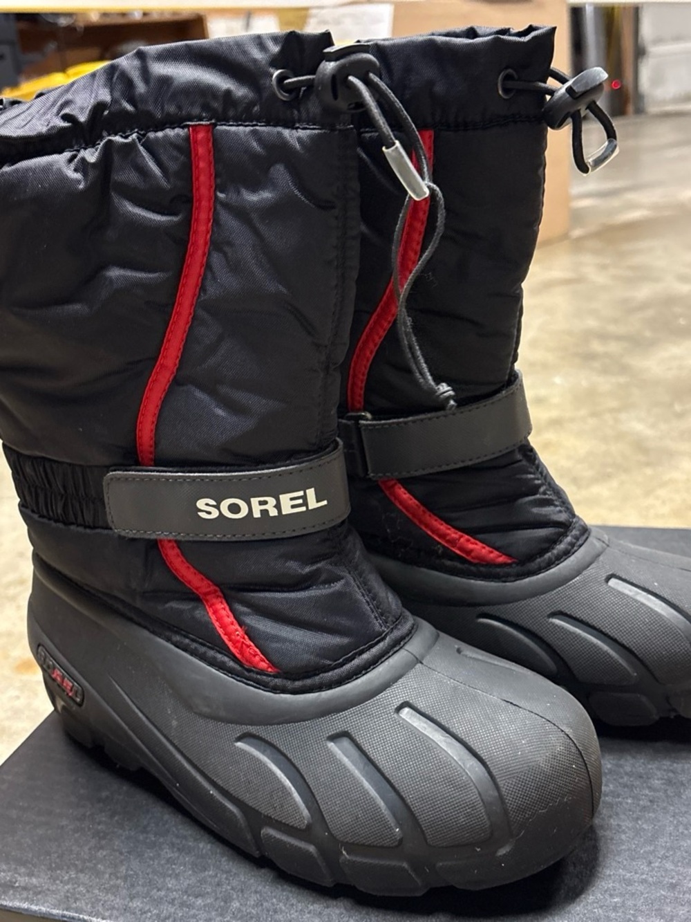 Sorel Kids Black and Red Insulated Snow Boots